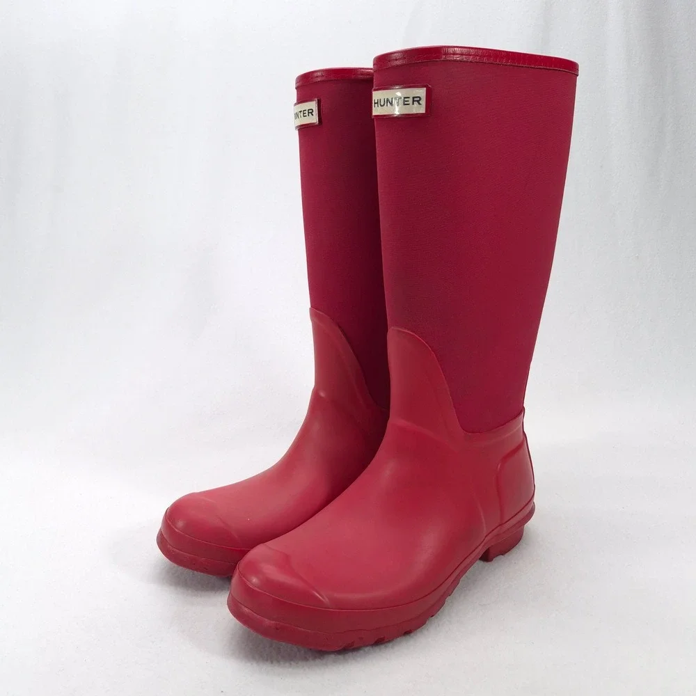 Hunter Arlen Red Rubber Neoprene Tall Rain Boot Women's Size 8